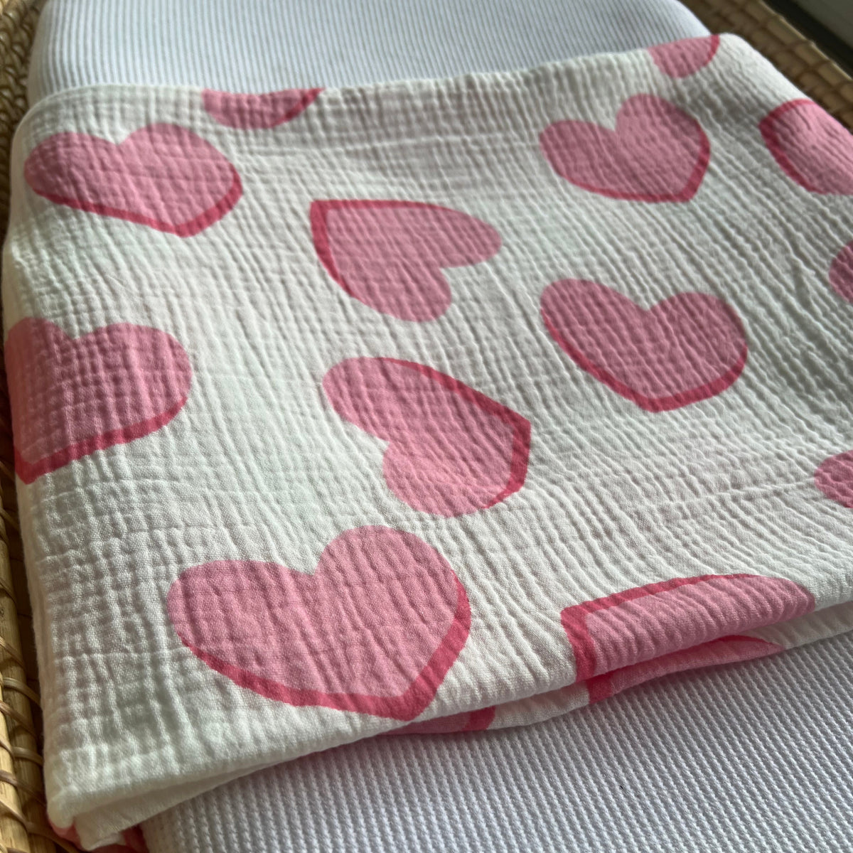 Hearts Muslin Pink