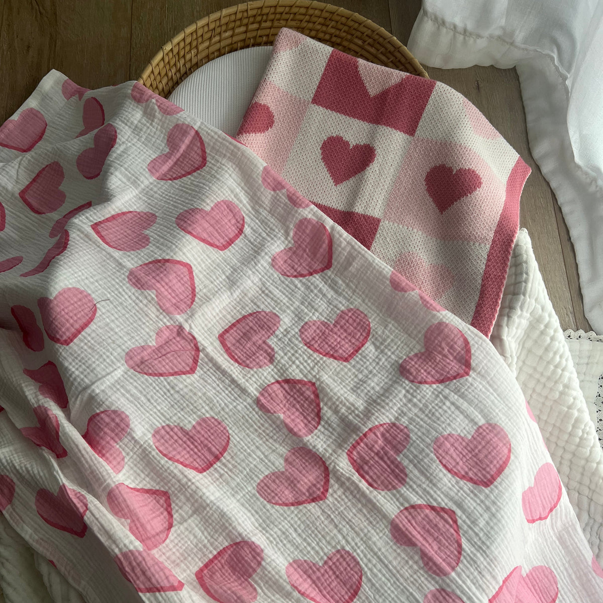 Hearts Muslin Pink