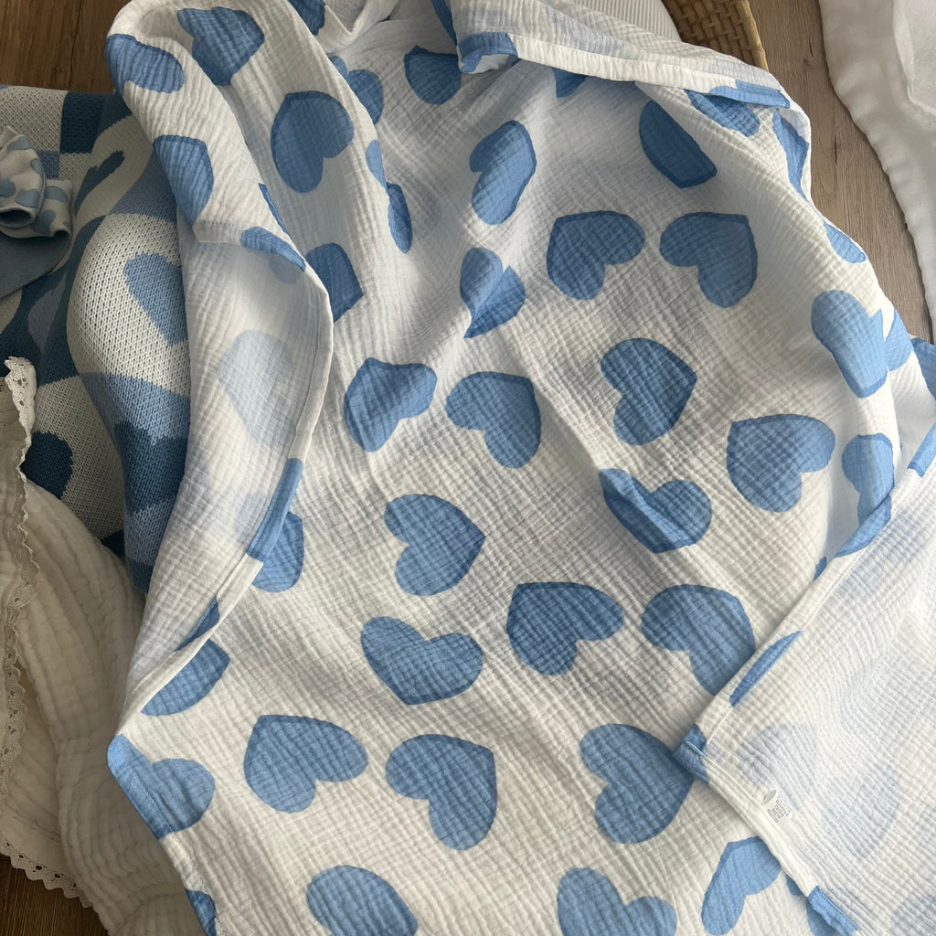 Hearts Muslin Blue